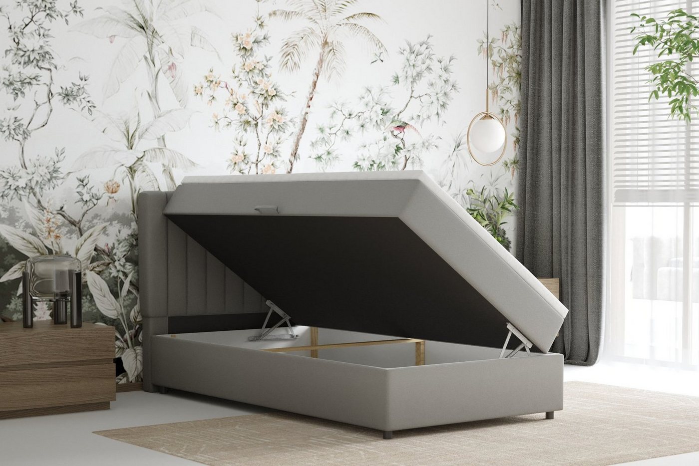Homesy Boxspringbett EVEREST – Komfortables Einzelbett im modernen Trenddesign (Bett inkl. einem Bettkasten und Topper), Große Auswahl an Polsterfarben – Bild 3 von 5
