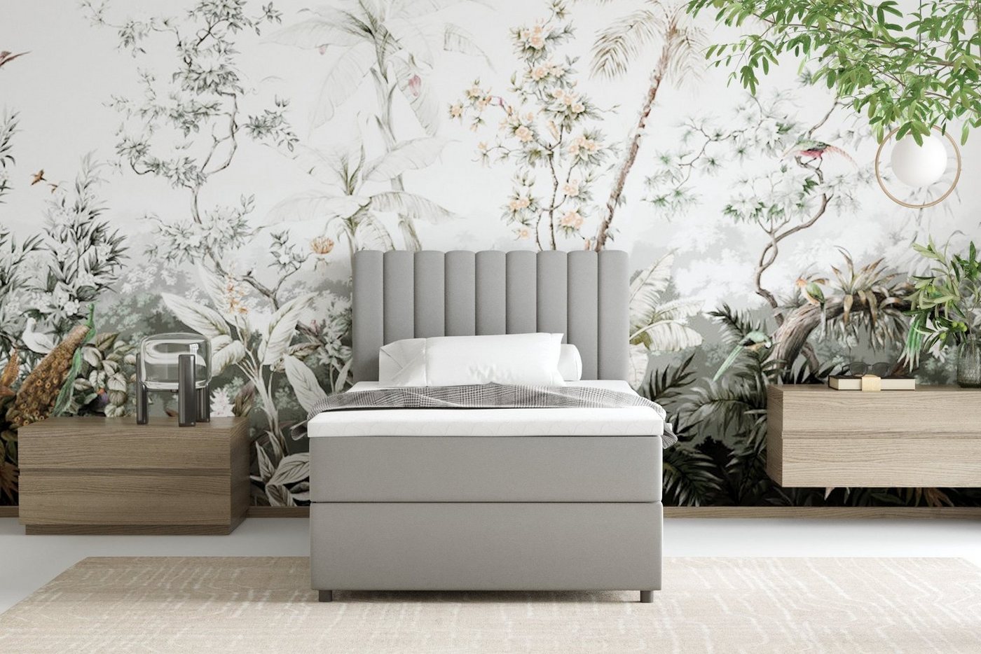 Homesy Boxspringbett EVEREST – Komfortables Einzelbett im modernen Trenddesign (Bett inkl. einem Bettkasten und Topper), Große Auswahl an Polsterfarben – Bild 4 von 5