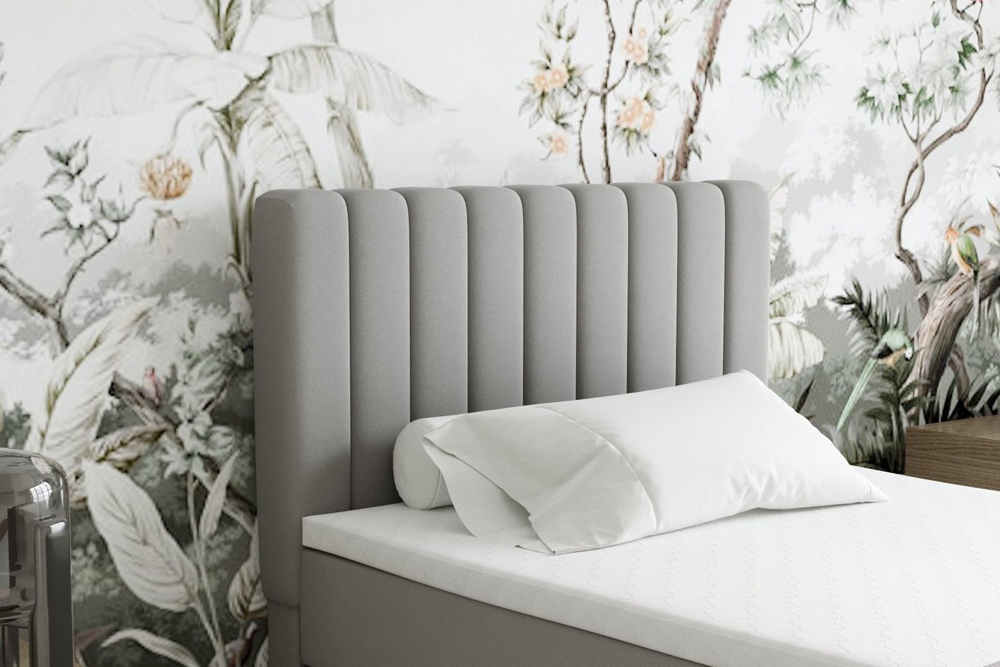 Homesy Boxspringbett EVEREST – Komfortables Einzelbett im modernen Trenddesign (Bett inkl. einem Bettkasten und Topper), Große Auswahl an Polsterfarben – Bild 5 von 5