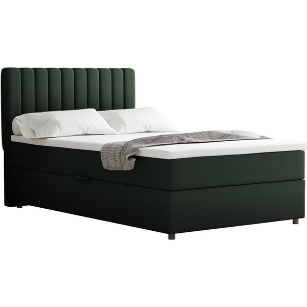 Homesy Boxspringbett EVEREST – Komfortables Einzelbett im modernen Trenddesign (Bett inkl. einem Bettkasten und Topper), Große Auswahl an Polsterfarben