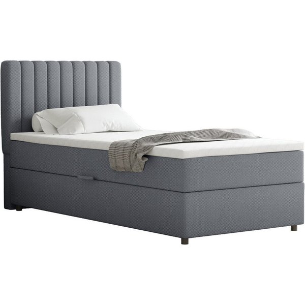 Homesy Boxspringbett EVEREST – Komfortables Einzelbett im modernen Trenddesign (Bett inkl. einem Bettkasten und Topper), Große Auswahl an Polsterfarben