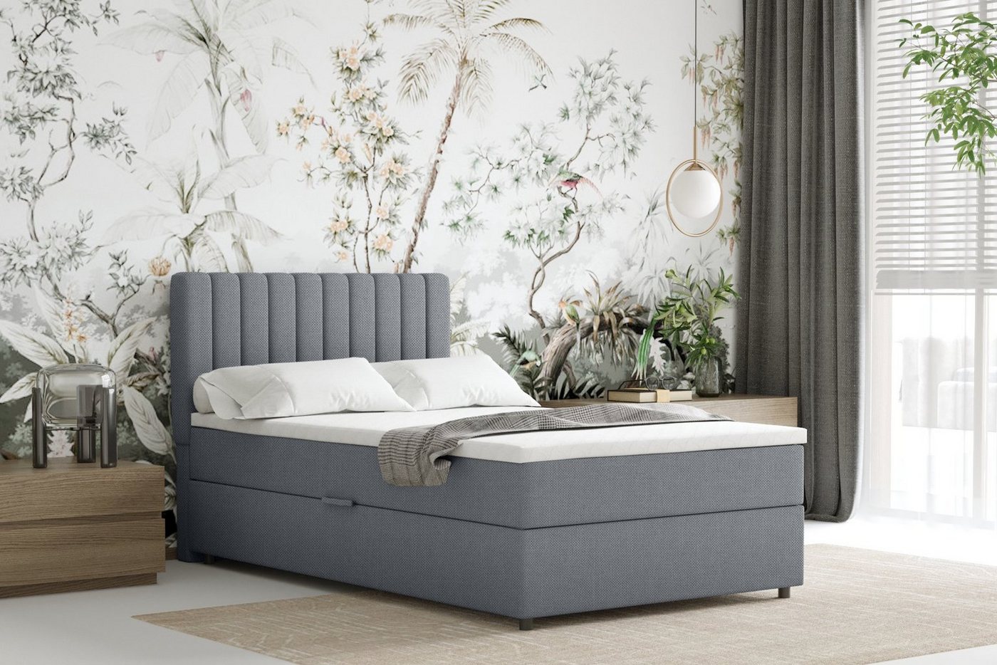 Homesy Boxspringbett EVEREST – Komfortables Einzelbett im modernen Trenddesign (Bett inkl. einem Bettkasten und Topper), Große Auswahl an Polsterfarben – Bild 2 von 5