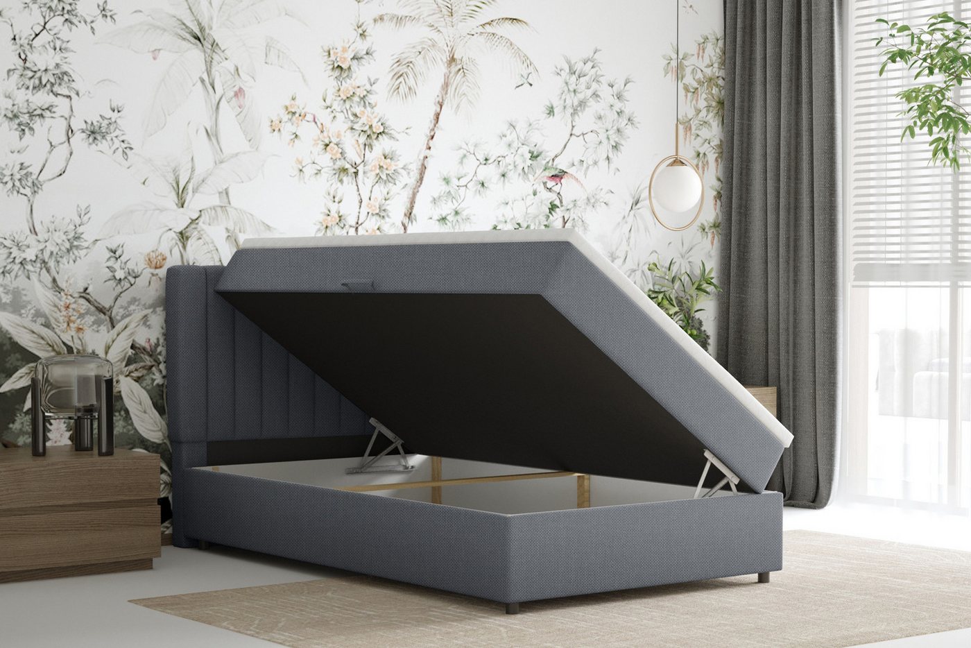 Homesy Boxspringbett EVEREST – Komfortables Einzelbett im modernen Trenddesign (Bett inkl. einem Bettkasten und Topper), Große Auswahl an Polsterfarben – Bild 3 von 5