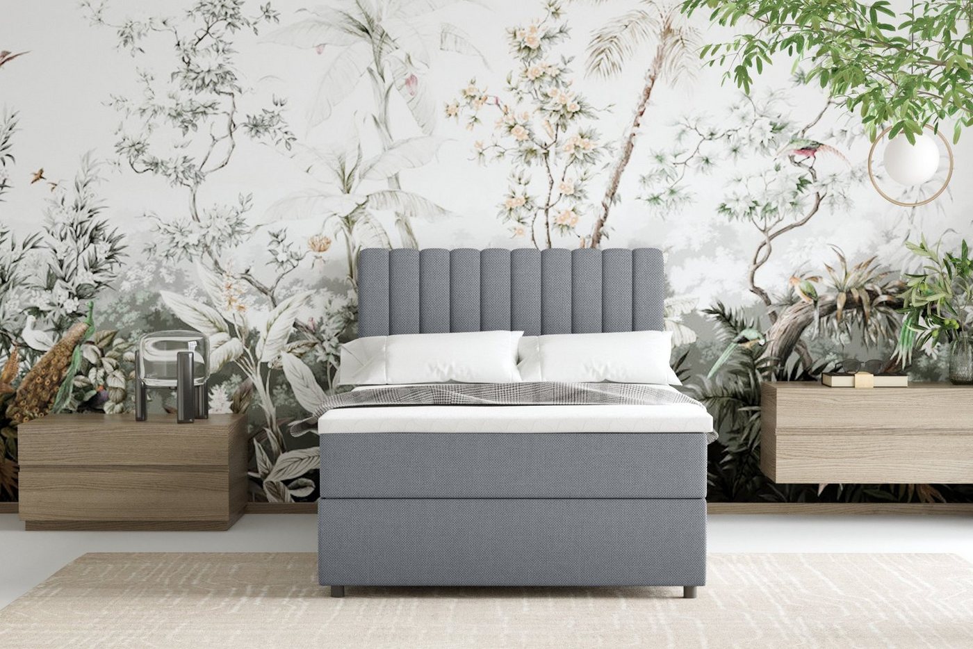 Homesy Boxspringbett EVEREST – Komfortables Einzelbett im modernen Trenddesign (Bett inkl. einem Bettkasten und Topper), Große Auswahl an Polsterfarben – Bild 4 von 5