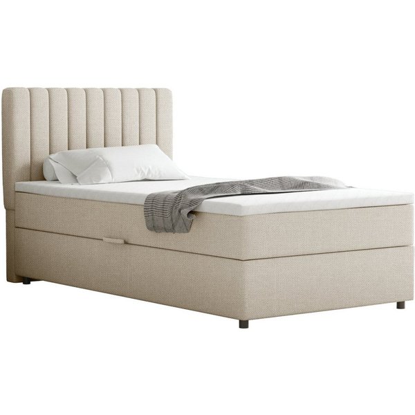 Homesy Boxspringbett EVEREST – Komfortables Einzelbett im modernen Trenddesign (Bett inkl. einem Bettkasten und Topper), Große Auswahl an Polsterfarben