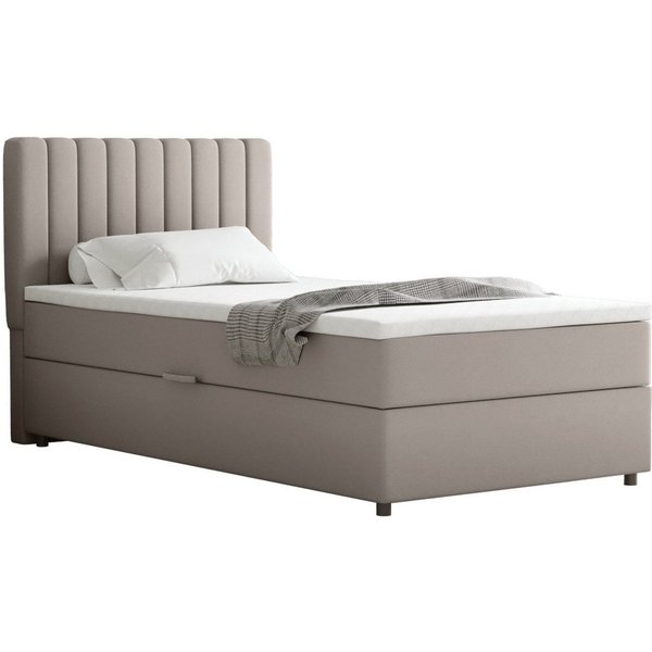 Homesy Boxspringbett EVEREST – Komfortables Einzelbett im modernen Trenddesign (Bett inkl. einem Bettkasten und Topper), Große Auswahl an Polsterfarben