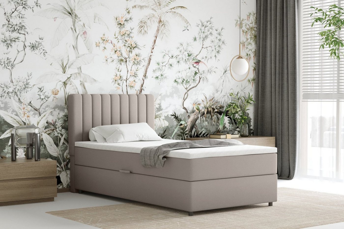 Homesy Boxspringbett EVEREST – Komfortables Einzelbett im modernen Trenddesign (Bett inkl. einem Bettkasten und Topper), Große Auswahl an Polsterfarben – Bild 2 von 5