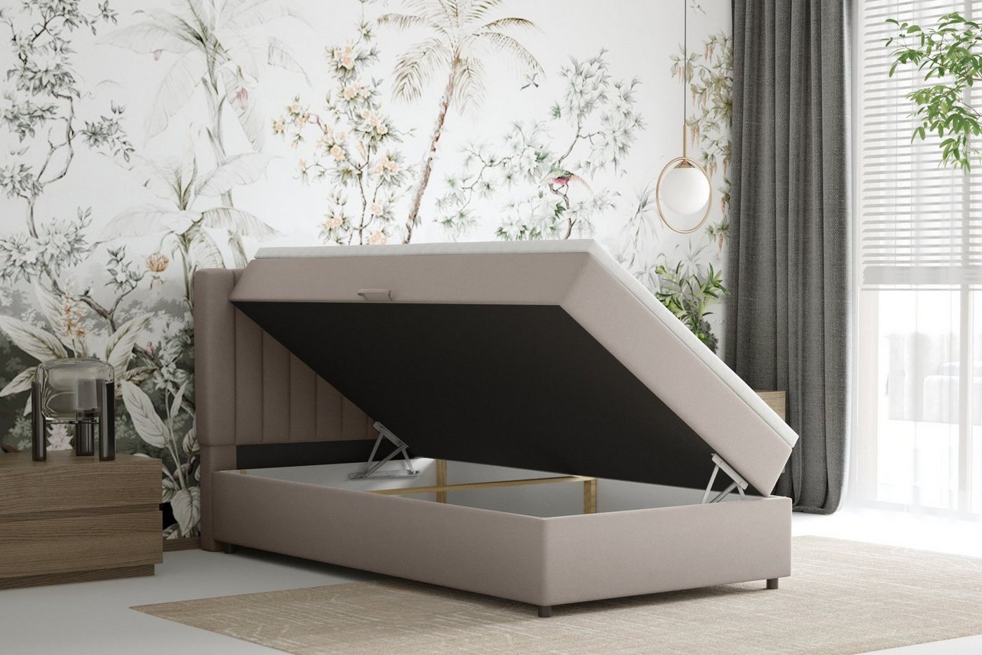 Homesy Boxspringbett EVEREST – Komfortables Einzelbett im modernen Trenddesign (Bett inkl. einem Bettkasten und Topper), Große Auswahl an Polsterfarben – Bild 3 von 5