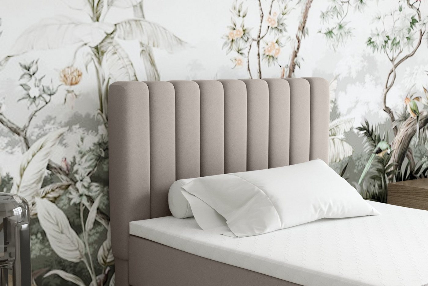 Homesy Boxspringbett EVEREST – Komfortables Einzelbett im modernen Trenddesign (Bett inkl. einem Bettkasten und Topper), Große Auswahl an Polsterfarben – Bild 5 von 5