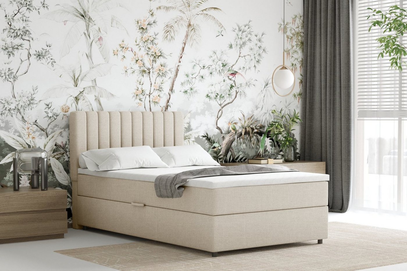 Homesy Boxspringbett EVEREST – Komfortables Einzelbett im modernen Trenddesign (Bett inkl. einem Bettkasten und Topper), Große Auswahl an Polsterfarben – Bild 2 von 5