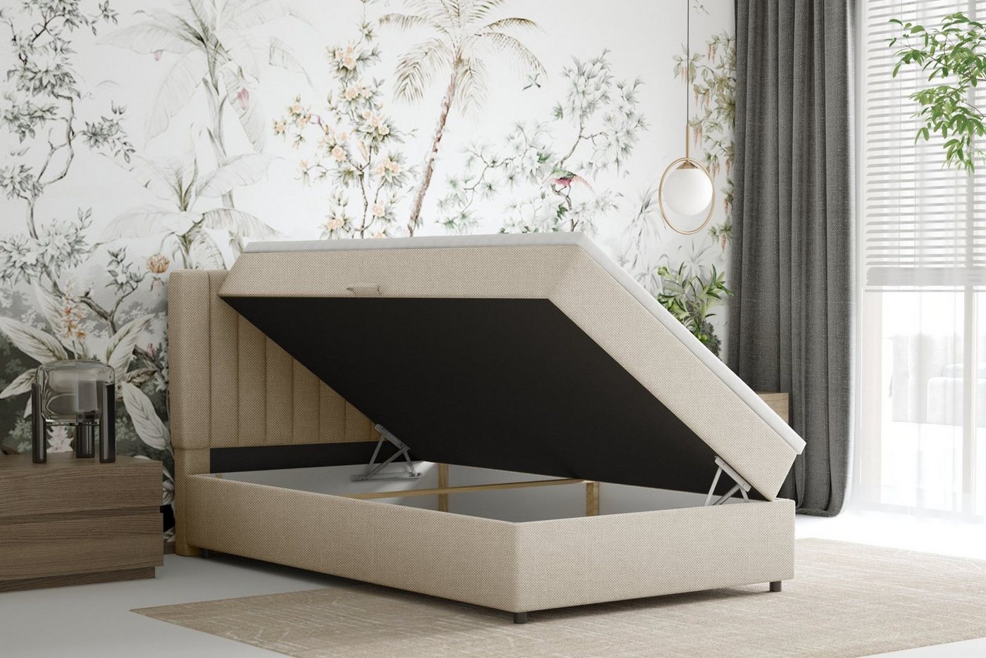 Homesy Boxspringbett EVEREST – Komfortables Einzelbett im modernen Trenddesign (Bett inkl. einem Bettkasten und Topper), Große Auswahl an Polsterfarben – Bild 3 von 5