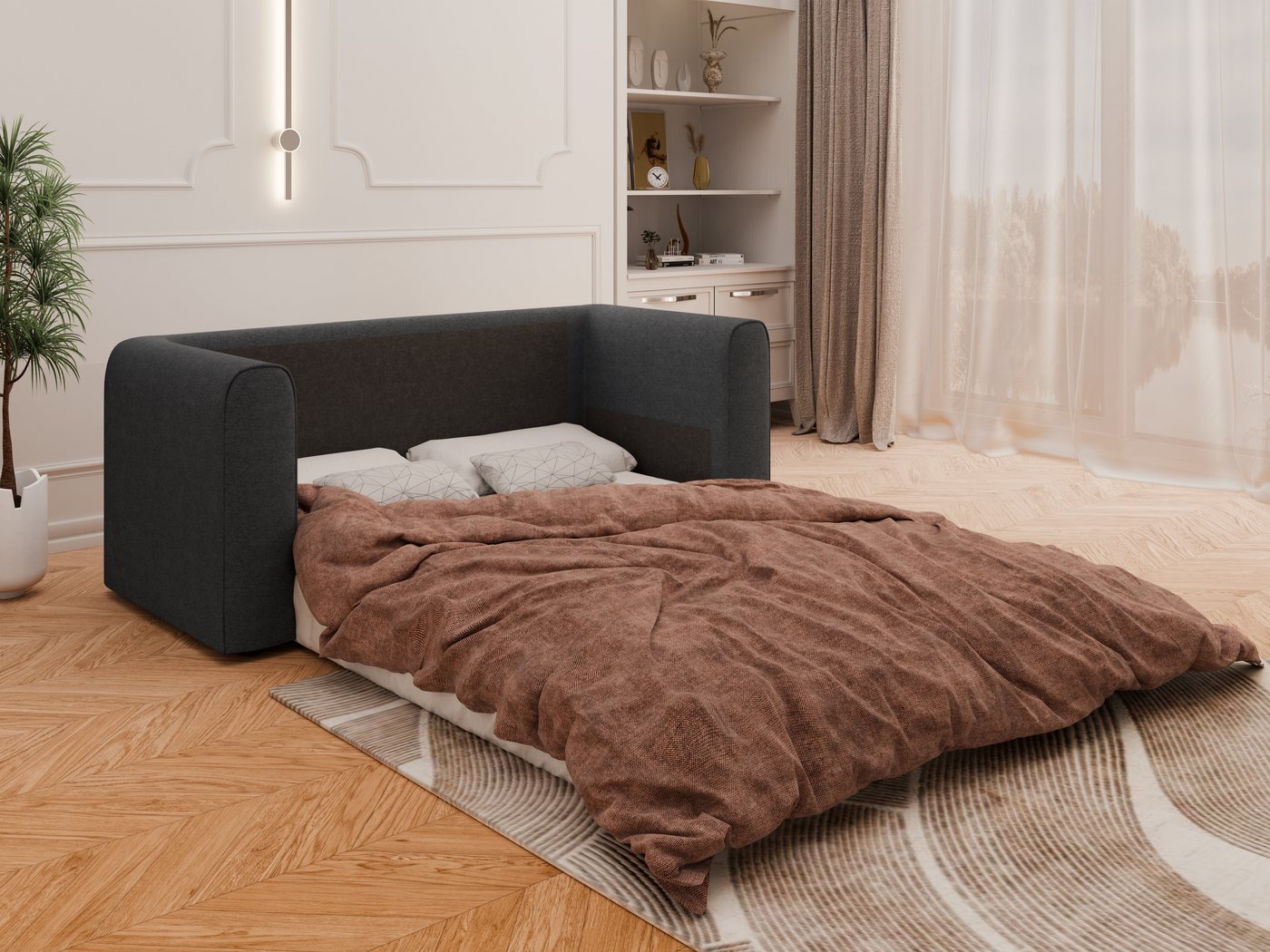 Homesy Schlafsofa Arelis – Moderne 2-Sitzer Sofa mit Bettfunktion, Bestseller, Platzsparendes Sofa mit Gästebettfunktion – Bild 4 von 5