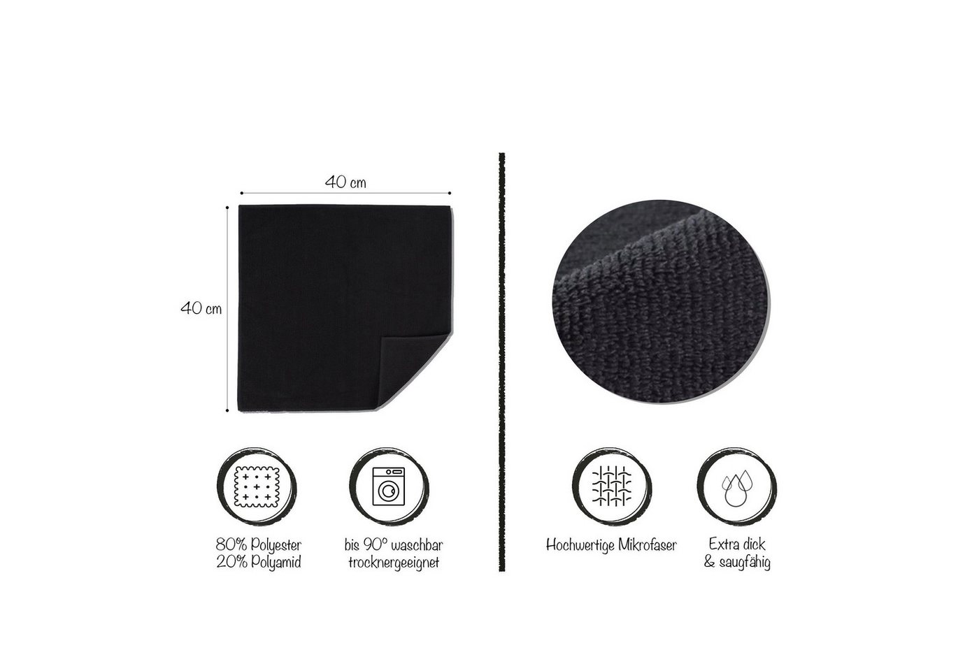 Hometex Premium Textiles Geschirrtuch Mikrofaser Putztuch, Staubtuch Reinigungstuch 40 x 40 cm, (10-tlg), Ideal für Autopflege, Küche und Barista – Bild 2 von 4