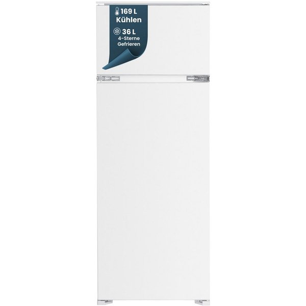 homeX Einbaukühlgefrierkombination CFB2051E, 145 cm hoch, 54 cm breit, 205 Liter, Einbaukühlschrank mit Gefrierfach, 145cm hoch, Schlepptür