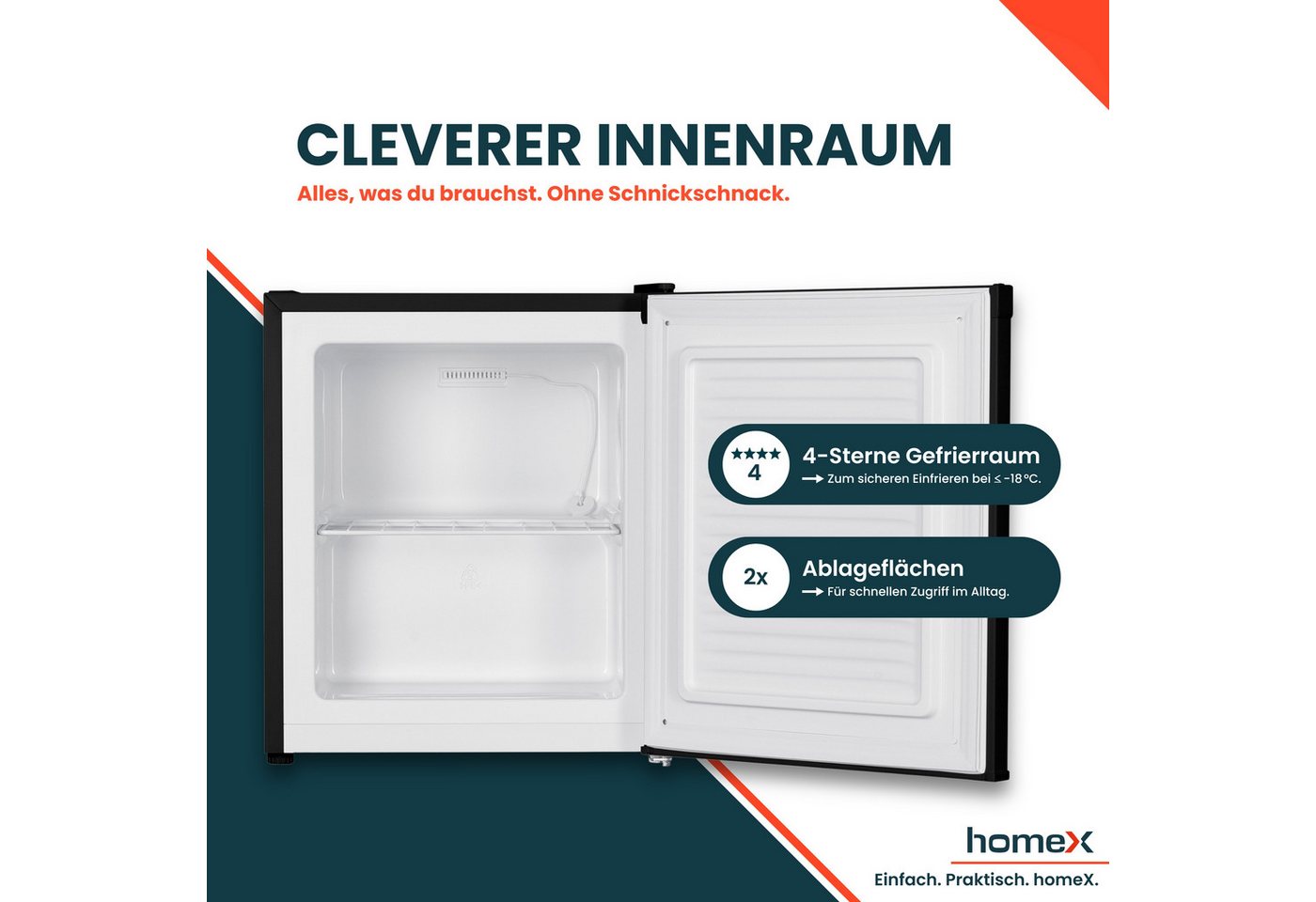 homeX Gefrierschrank FM1015-B, 51 cm hoch, 44 cm breit, Mini Gefriertruhe, Tiefkühlschrank klein, Gefrierbox, Freezer, 33 L – Bild 5 von 5