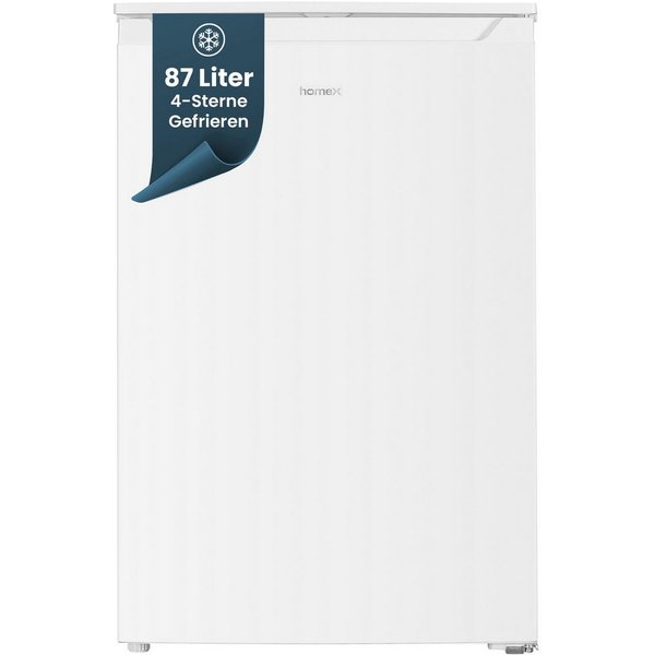 homeX Gefrierschrank FS871E-W, 85 cm hoch, 55 cm breit, 87 Liter, Tiefkühlschrank klein, Freezer, 4-Sterne Gefrieren, leise