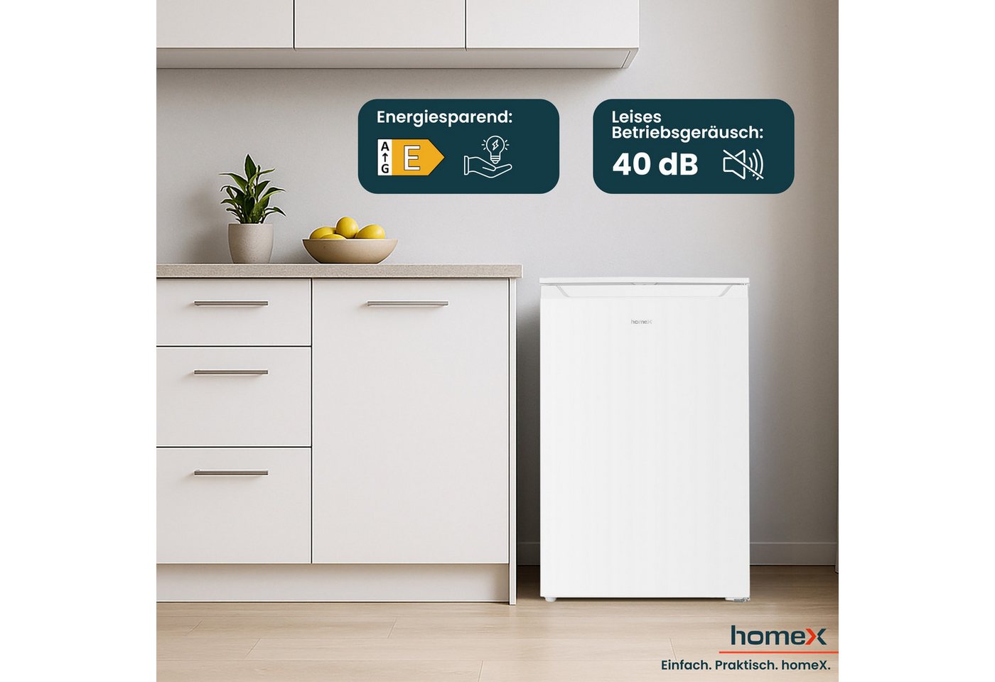 homeX Gefrierschrank FS871E-W, 85 cm hoch, 55 cm breit, 87 Liter, Tiefkühlschrank klein, Freezer, 4-Sterne Gefrieren, leise – Bild 5 von 5