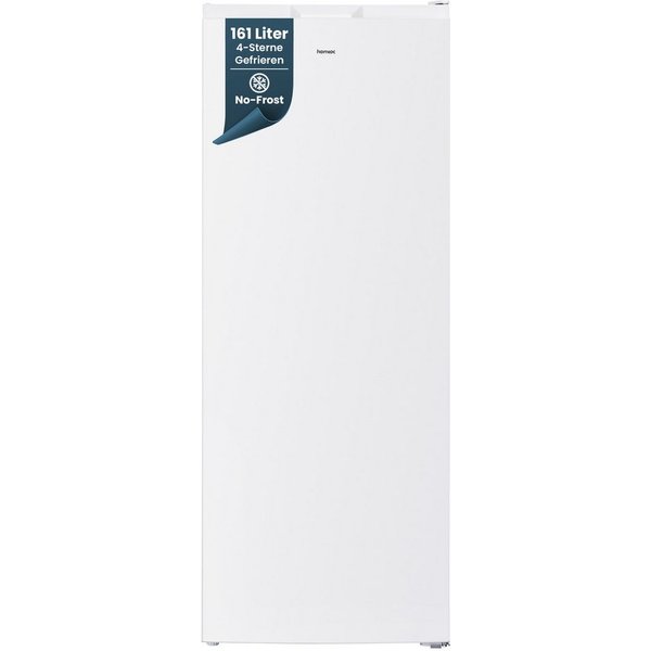 homeX Gefrierschrank FSN1611E-W, 143 cm hoch, 54 cm breit, No Frost, 161 Liter, Tiefkühlschrank groß, Freezer, 4-Sterne Gefrieren