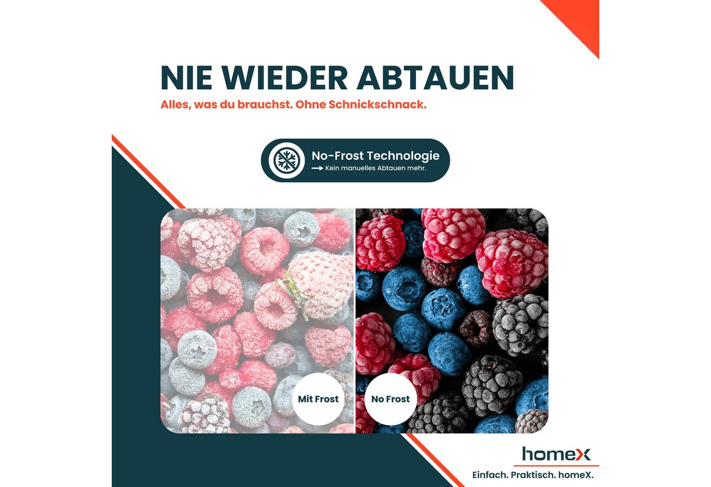 homeX Gefrierschrank FSN1611E-W, 143 cm hoch, 54 cm breit, No Frost, 161 Liter, Tiefkühlschrank groß, Freezer, 4-Sterne Gefrieren – Bild 3 von 5