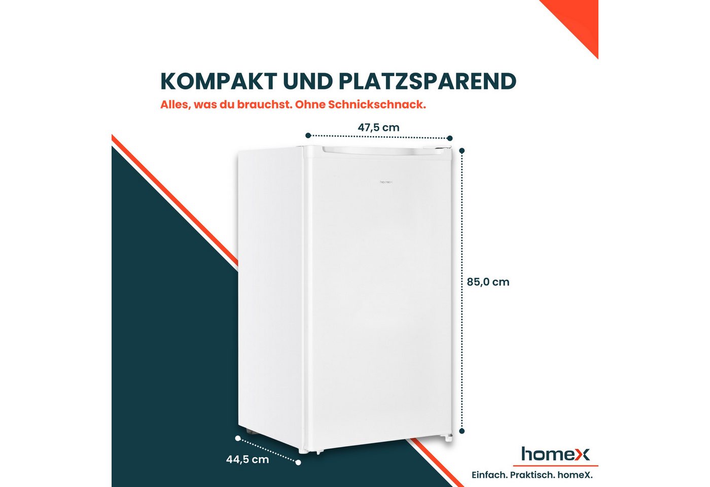 homeX Kühlschrank CS0881-W, 85 cm hoch, 47.5 cm breit, 90 Liter, Vollraumkühlschrank ohne Gefrierfach, klein, freistehend – Bild 3 von 5