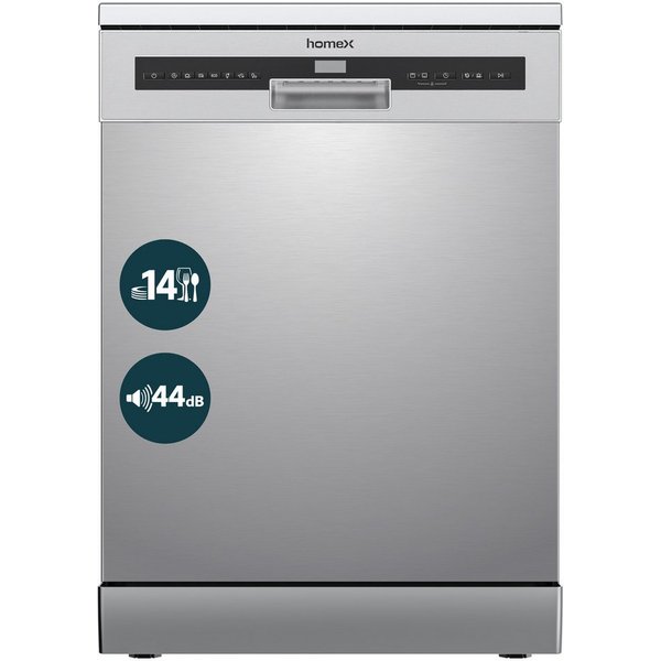homeX Standgeschirrspüler DWFS601444C-S, 10 l, 14 Maßgedecke, Spülmaschine freistehend 60 cm, 14 Gedecke, AquaStop, unterbaufähig
