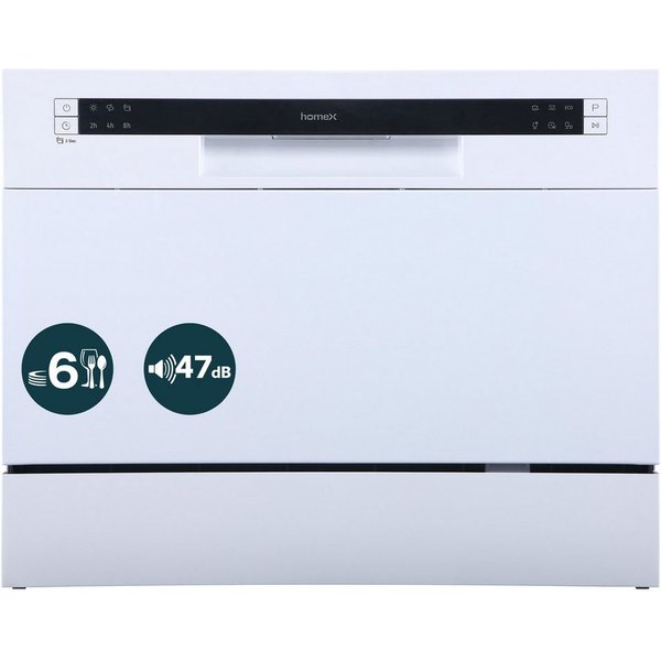 homeX Tischgeschirrspüler GST6AD-W, 7 l, 6 Maßgedecke, Mini Spülmaschine, Geschirrspüler klein, 6 Programme, 6 Gedecke, 47 dB