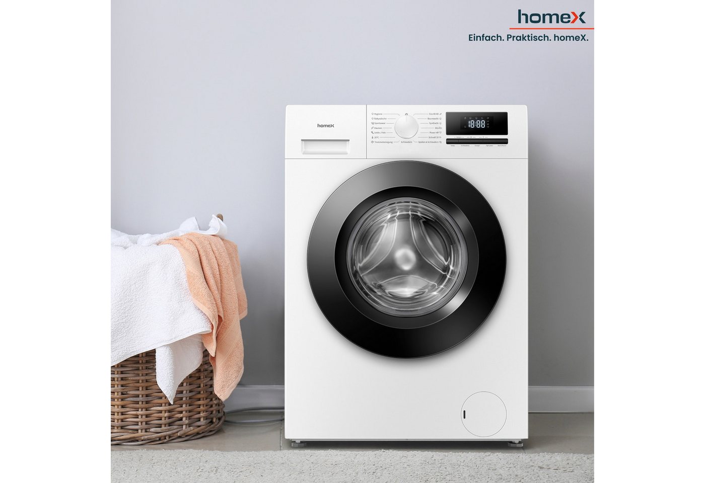 homeX Waschmaschine WF814H1A-W, 8 kg, 1400 U/min, Frontlader 8kg, Dampffunktion, AquaStop, Inverter Motor, EEK A -20% – Bild 3 von 5