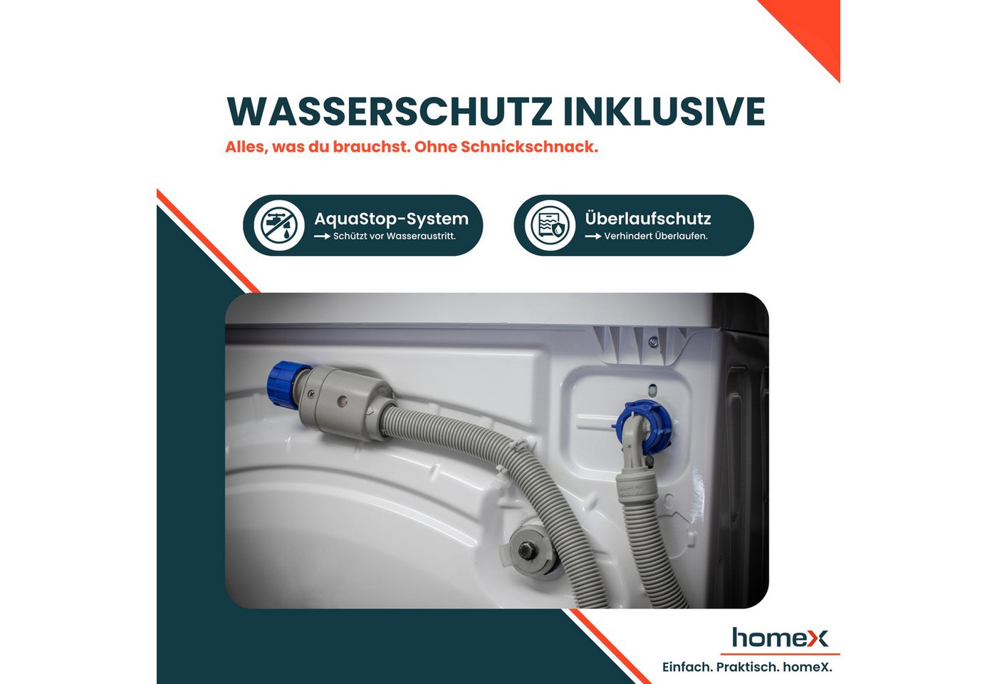 homeX Waschmaschine WF814H1A-W, 8 kg, 1400 U/min, Frontlader 8kg, Dampffunktion, AquaStop, Inverter Motor, EEK A -20% – Bild 5 von 5