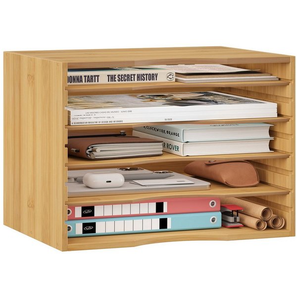 Homfa Briefablage, Bambus Dokumentenablage, mit 5 Fächer, 36x25x26cm