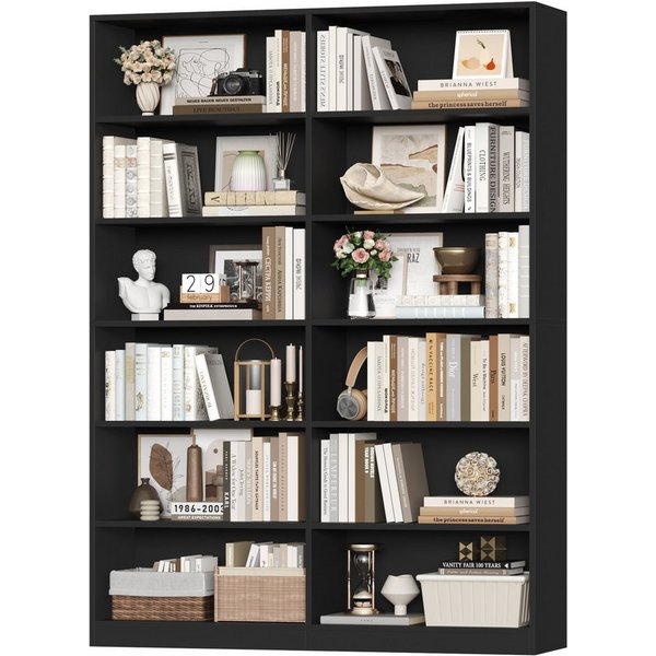 Homfa Bücherregal 188,7cm Standregal Büroregal Raumteiler, mit 12 Fächern, Holz, 120x30x188,7cm, Schwarz
