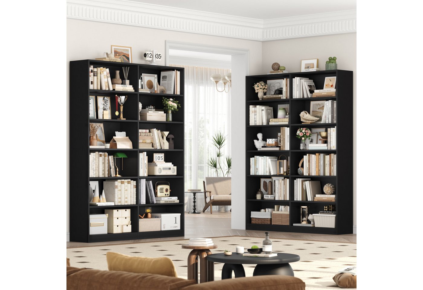 Homfa Bücherregal 188,7cm Standregal Büroregal Raumteiler, mit 12 Fächern, Holz, 120x30x188,7cm, Schwarz – Bild 4 von 5
