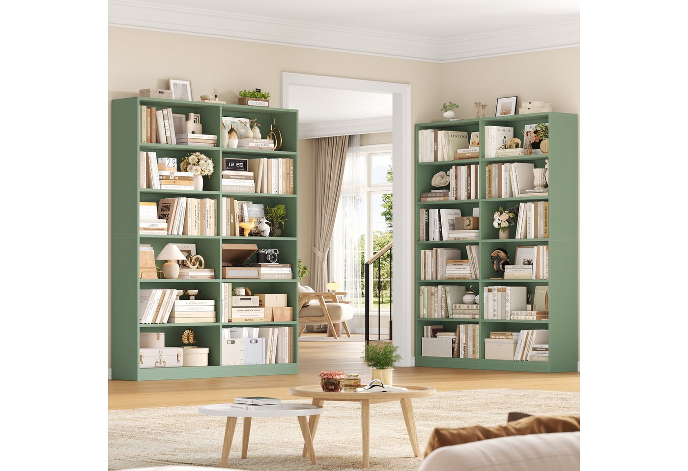 Homfa Bücherregal 188,7cm Standregal Büroregal Raumteiler, mit 12 Fächern, Holz, 120x30x188,7cm, Grün – Bild 4 von 5