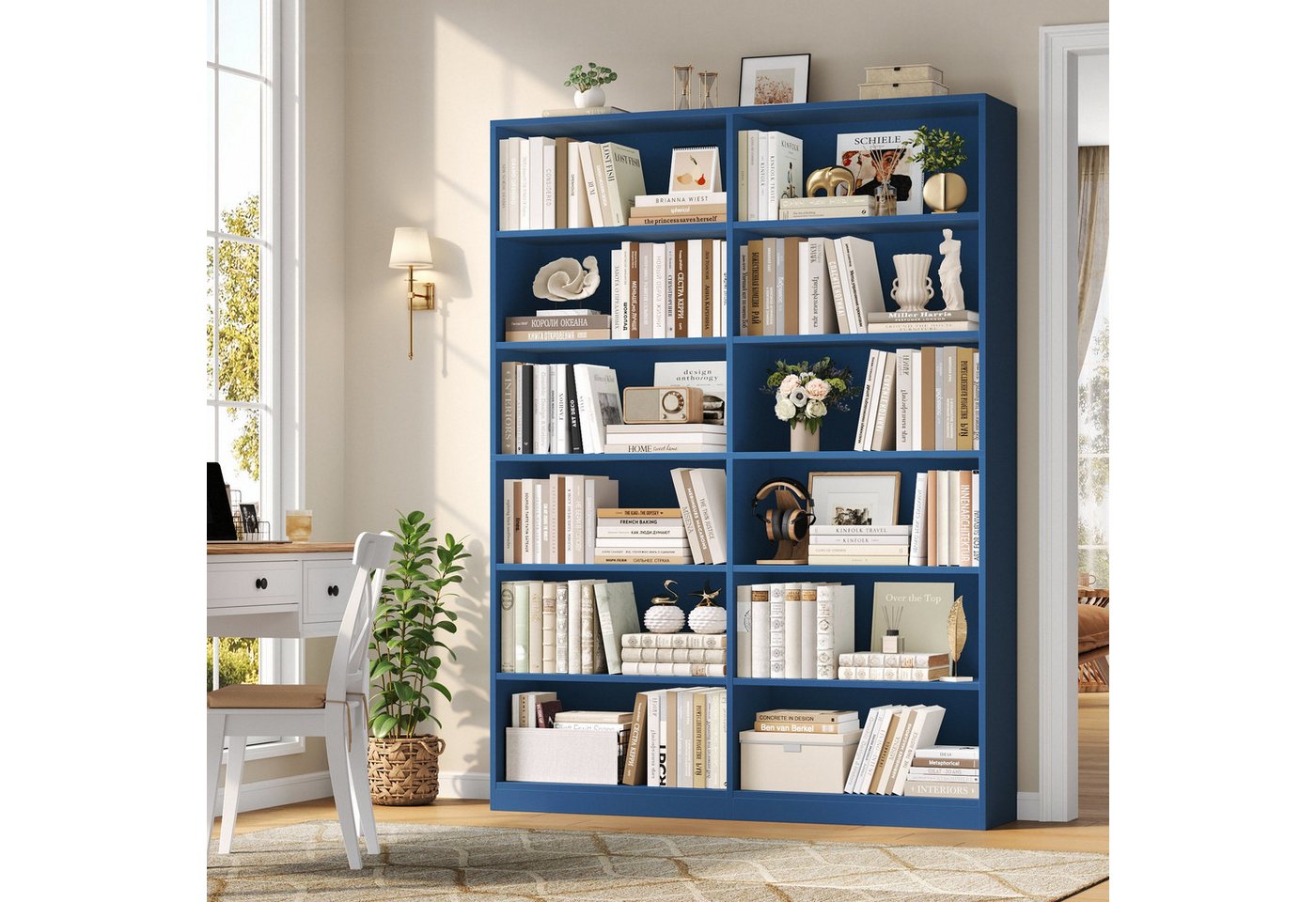 Homfa Bücherregal 188,7cm Standregal Büroregal Raumteiler, mit 12 Fächern, Holz, 120x30x188,7cm, Blau – Bild 2 von 5
