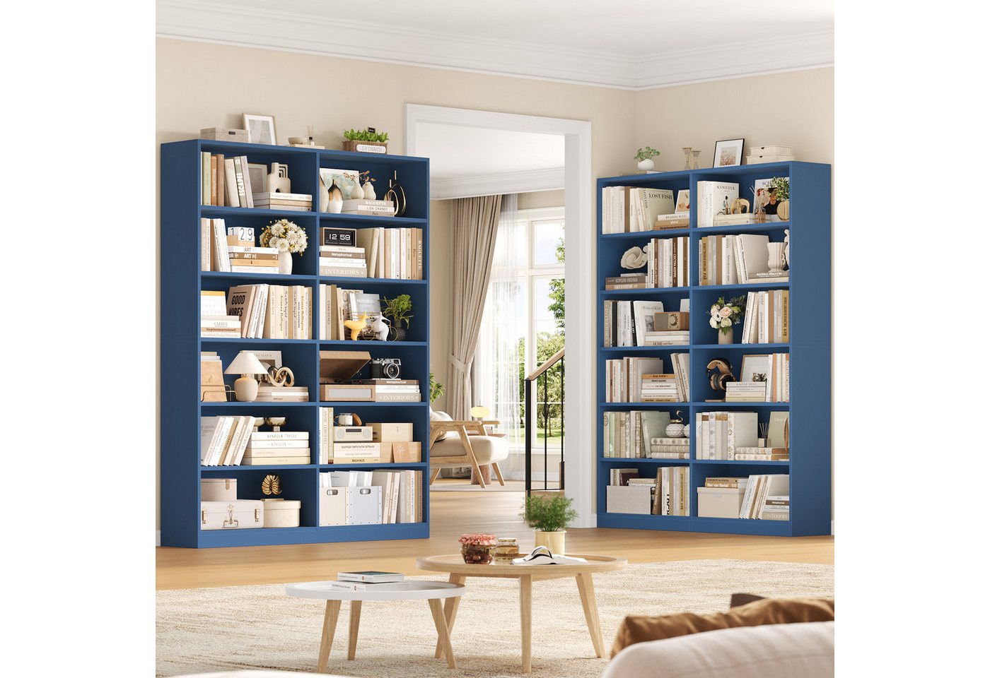 Homfa Bücherregal 188,7cm Standregal Büroregal Raumteiler, mit 12 Fächern, Holz, 120x30x188,7cm, Blau – Bild 4 von 5