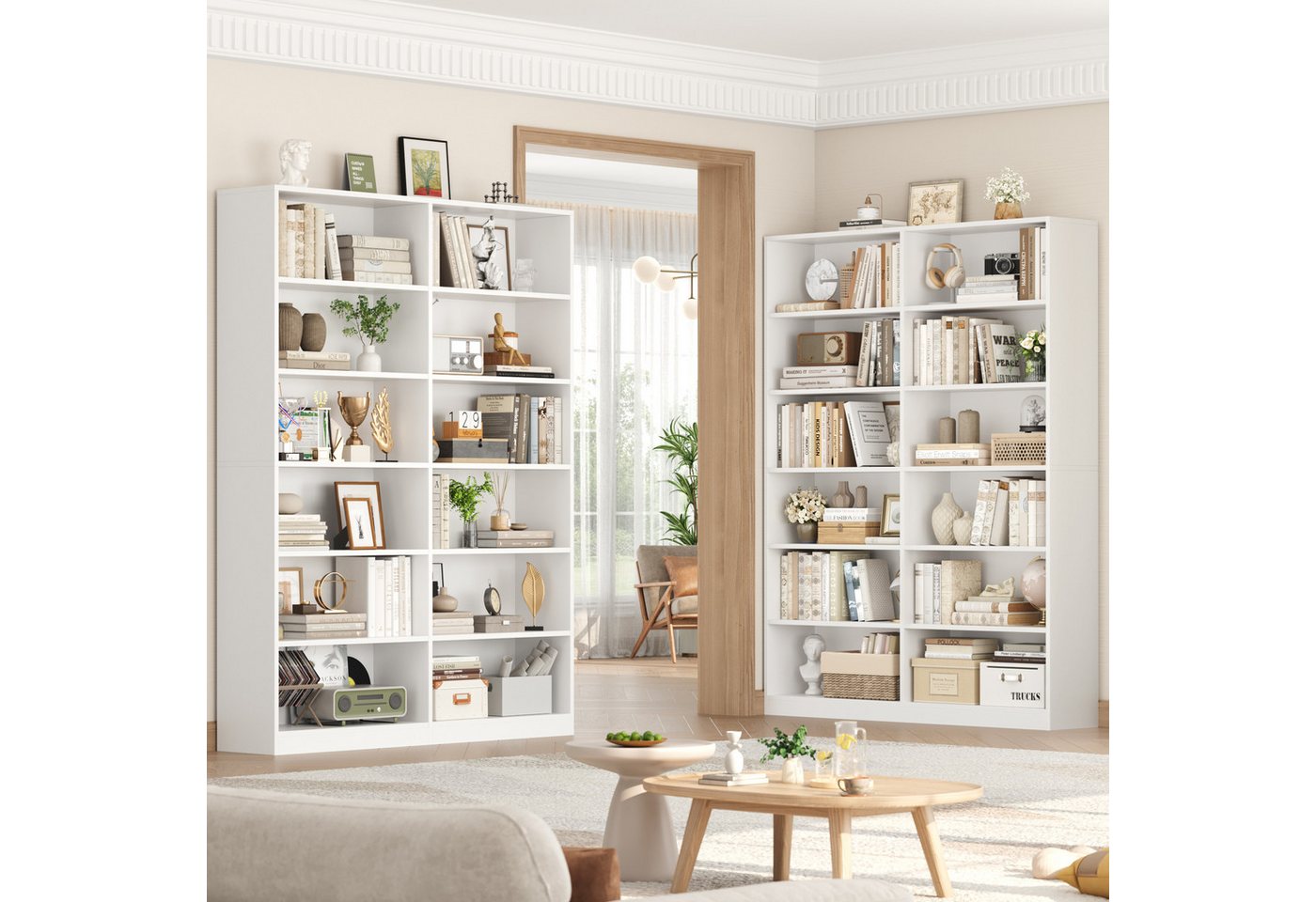 Homfa Bücherregal 188,7cm Standregal Büroregal Raumteiler, mit 12 Fächern, Holz, 120x30x188,7cm, Weiß – Bild 4 von 5