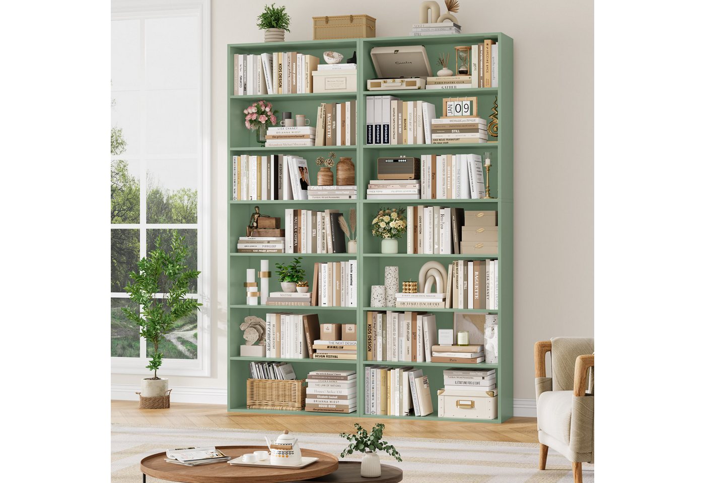 Homfa Bücherregal, 210cm Standregal, Bücherschrank mit 7 Fächern, grün – Bild 2 von 5