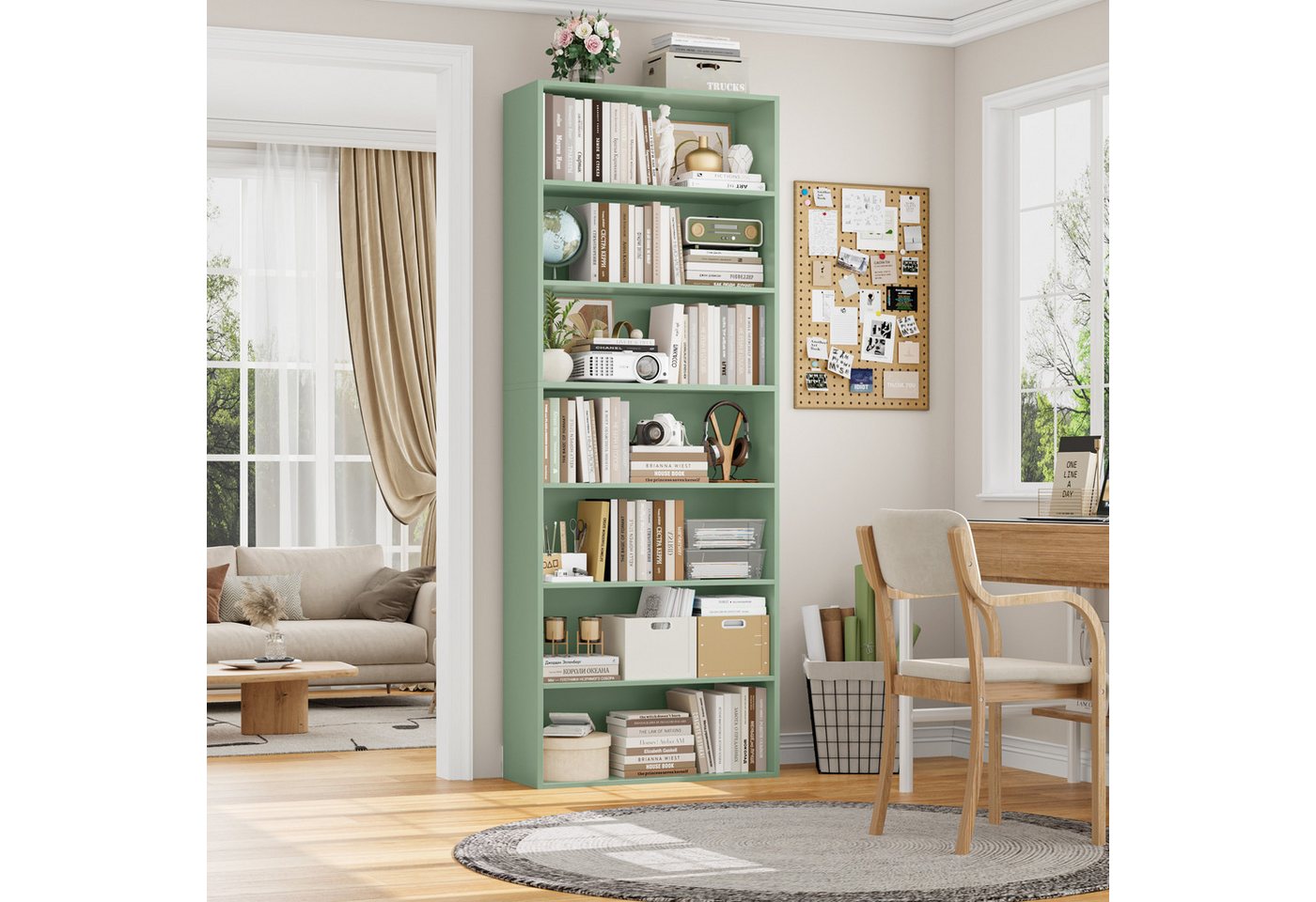 Homfa Bücherregal, 210cm Standregal, Bücherschrank mit 7 Fächern, grün – Bild 5 von 5