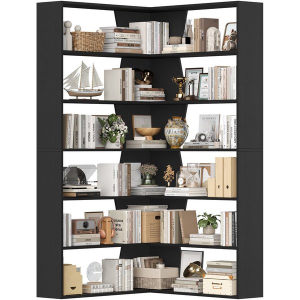 Homfa Bücherregal Eckregal Standregal Eck-Bücherregal, mit 6 Ebenen aus Holz, 90x90x190,5cm