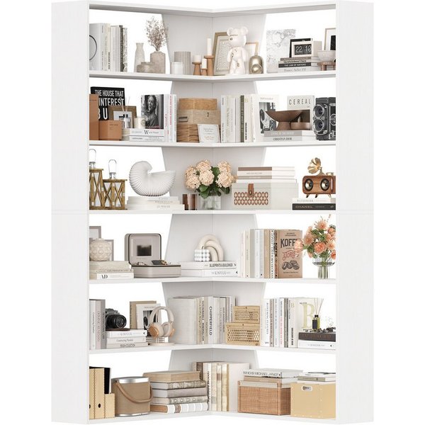 Homfa Bücherregal Eckregal Standregal Eck-Bücherregal, mit 6 Ebenen aus Holz, 90x90x190,5cm