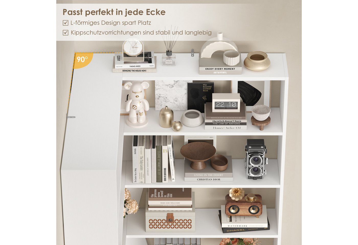 Homfa Bücherregal Eckregal Standregal Eck-Bücherregal, mit 6 Ebenen aus Holz, 90x90x190,5cm – Bild 5 von 5