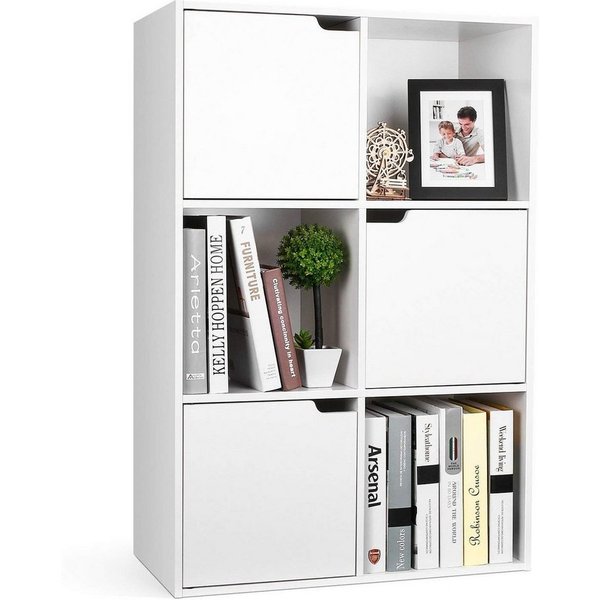 Homfa Bücherregal mit 3 Türen, Standregal, Regal Weiß aus Holz 60x29x90 cm