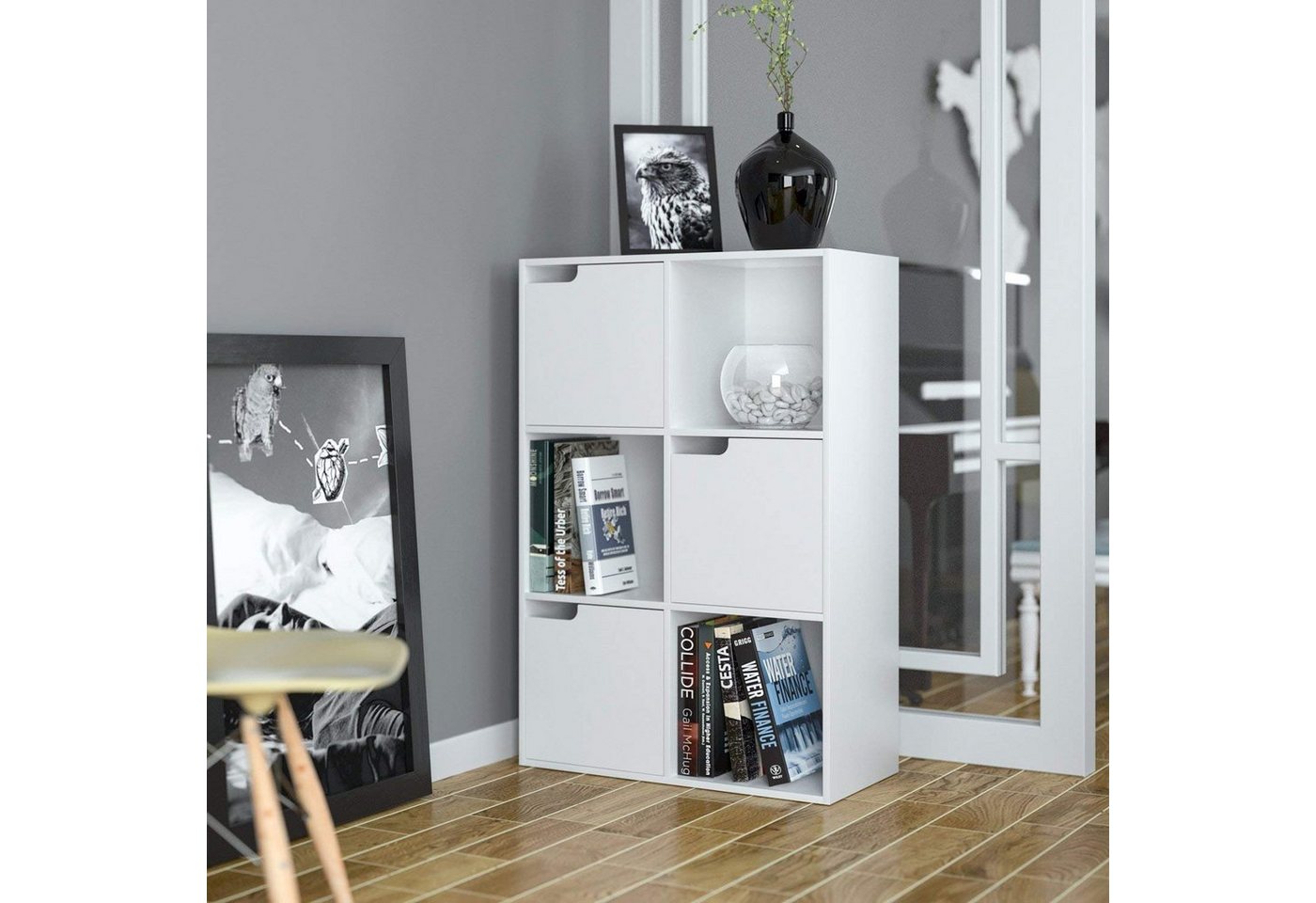 Homfa Bücherregal mit 3 Türen, Standregal, Regal Weiß aus Holz 60x29x90 cm – Bild 2 von 5