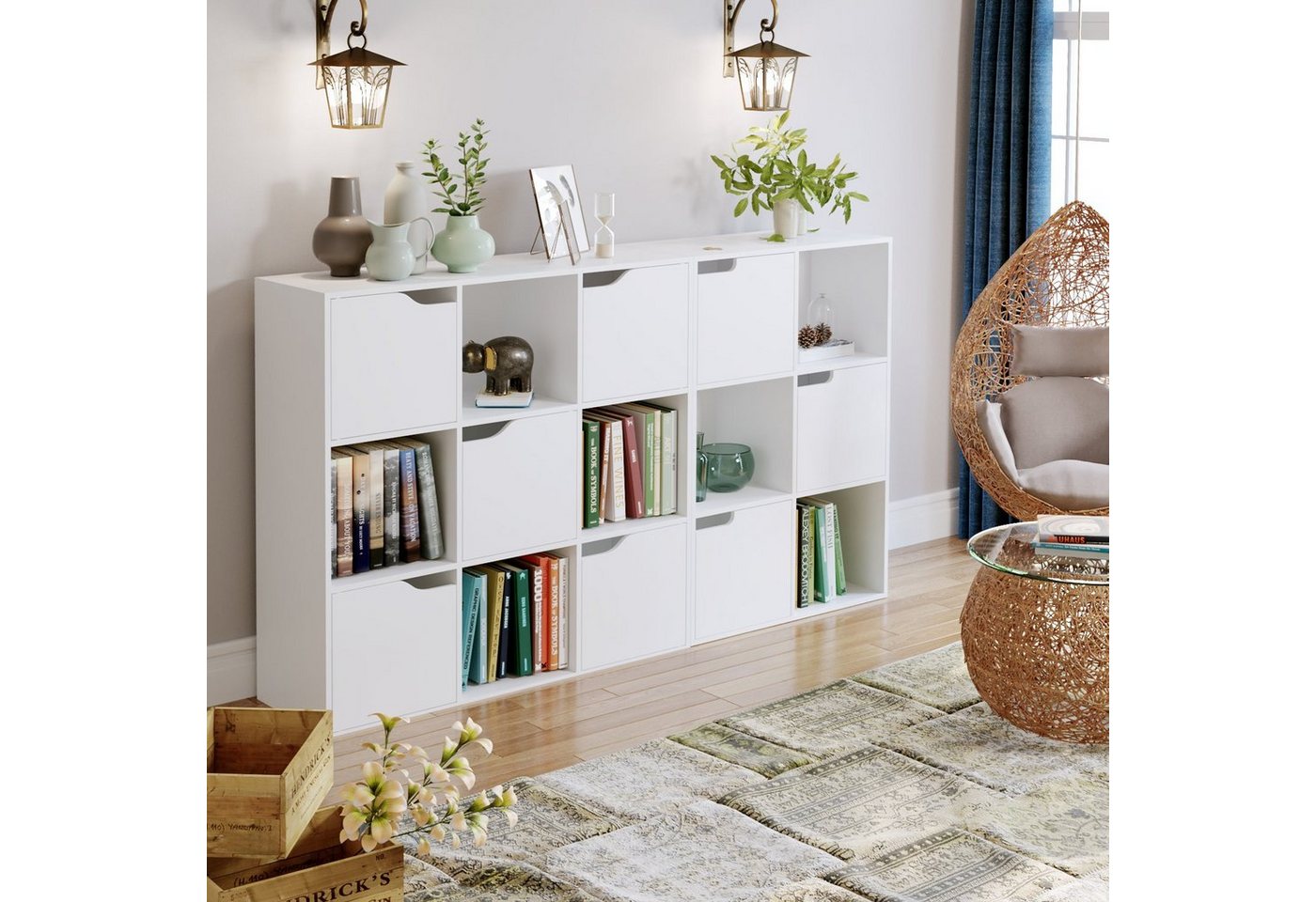 Homfa Bücherregal mit 3 Türen, Standregal, Regal Weiß aus Holz 60x29x90 cm – Bild 3 von 5