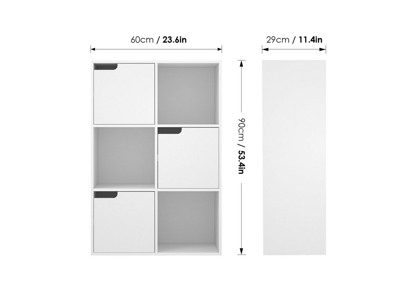 Homfa Bücherregal mit 3 Türen, Standregal, Regal Weiß aus Holz 60x29x90 cm – Bild 5 von 5