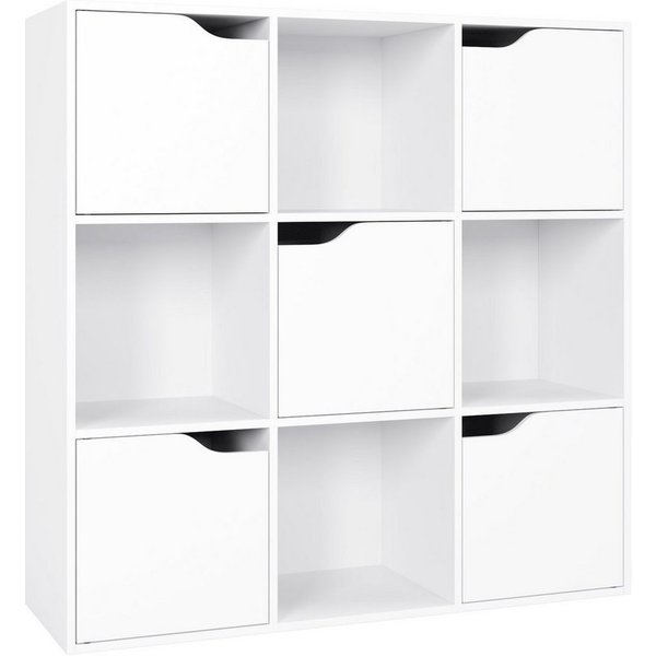 Homfa Bücherregal mit 5 Türen, Standregal, Regal Weiß aus Holz 90x29x90 cm