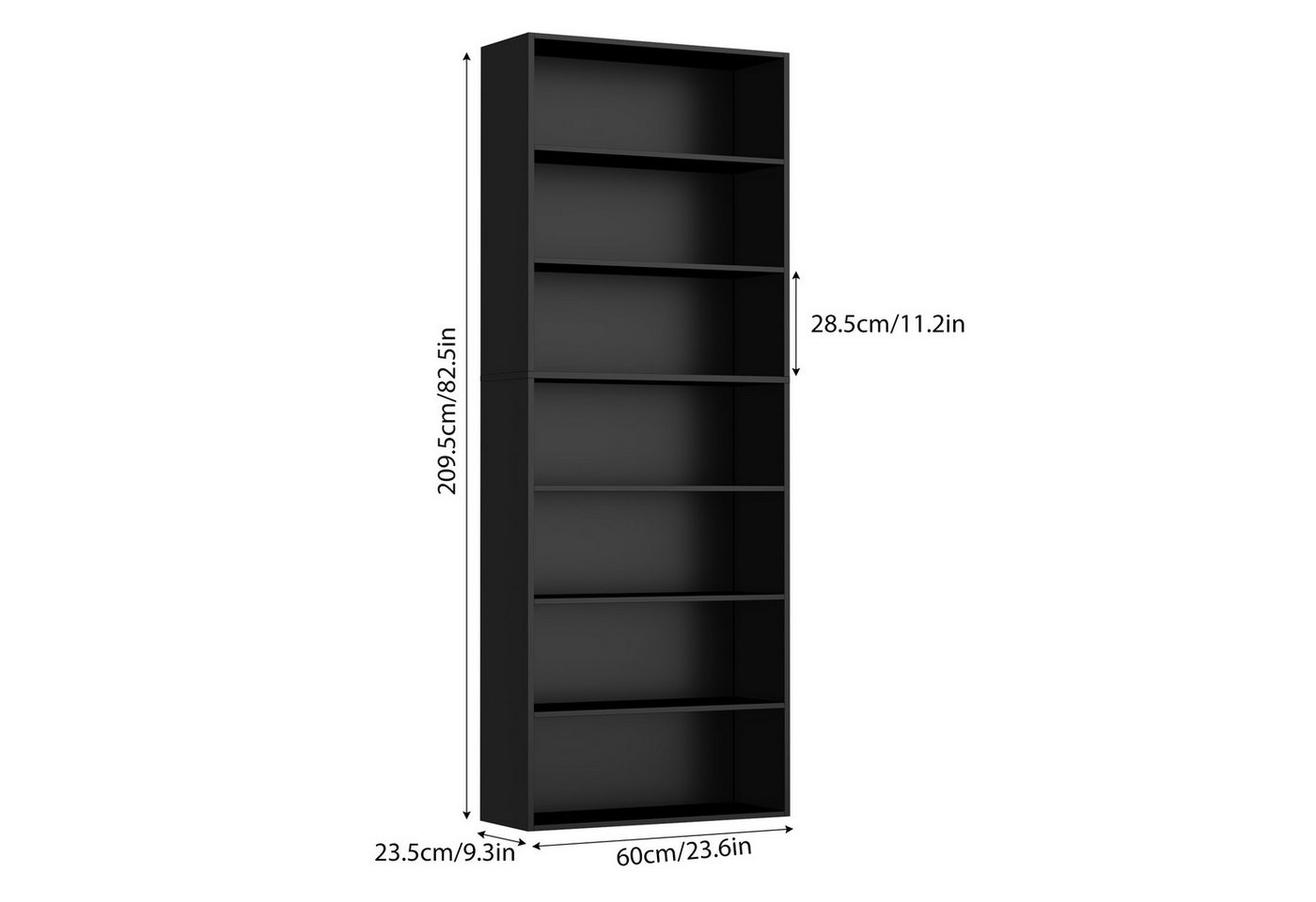 Homfa Bücherregal, 210cm Standregal, Bücherschrank mit 7 Fächern, schwarz – Bild 3 von 5