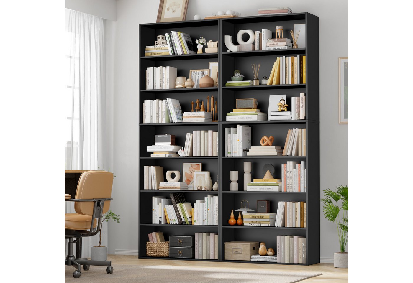 Homfa Bücherregal, 210cm Standregal, Bücherschrank mit 7 Fächern, schwarz – Bild 5 von 5