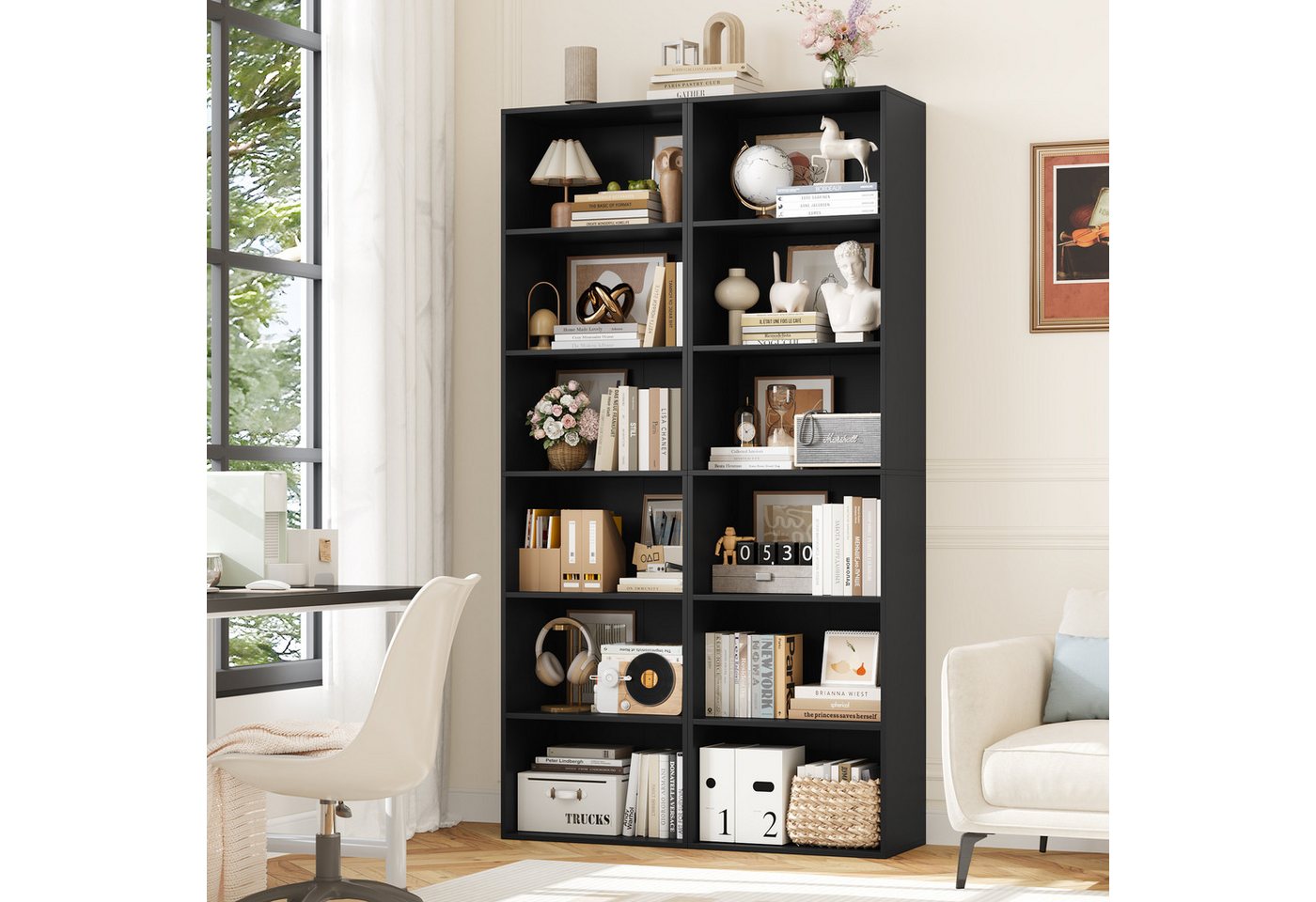 Homfa Bücherregal Regal mit 6 Fächern, 190,5cm Bücherschrank Standregal, verstellbare Ablagen – Bild 4 von 5