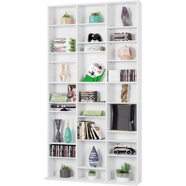 Homfa CD-Regal, DVD Ständer Bücherregal mit 27 Fächern höhenverstellbar weiß
