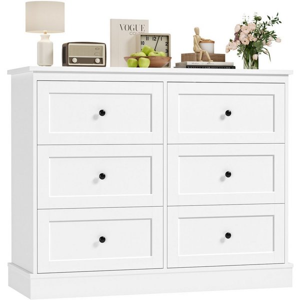 Homfa Kommode, Weiß Sideboard mit 6 Schubladen Schlafzimmer, Wohnzimmer 108x87x40cm